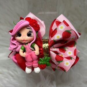 Hand Crafted Pink Strawberry Doll Hair Bow